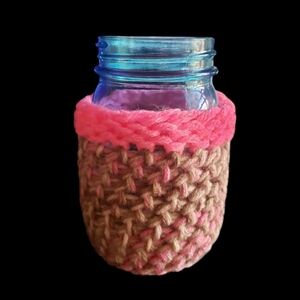 Handmade Knit Mason Jar Koozie Pink Camo